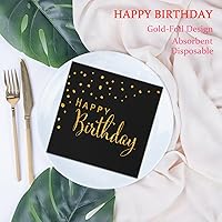 Vista 8 de DYLIVeS Servilletas de feliz cumpleaños, servilletas de papel de aluminio negro y dorado, servilletas de papel desechables para cena, picnic