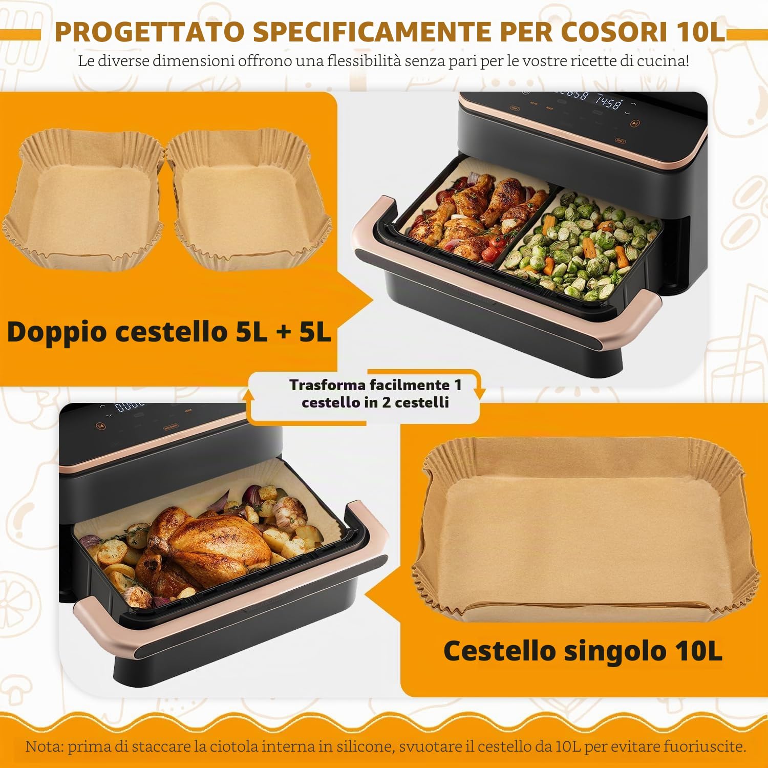 Carta Forno per Friggitrice ad Aria Cosori 10 Litri, 180 Pezzi Carta da Forno per Cosori Friggitrice ad Aria 10 Litri, Carta Pergamena Contenitori Friggitrice ad Aria Accessori
