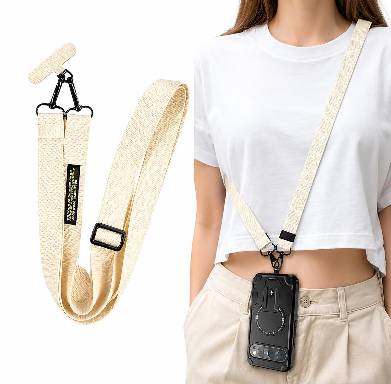 Sumiko Phone Lanyard, Adjustable Polyester Lanyard, Universal Neck Strap With a Tether Pad For Phone Case Keys Id Badges, Mobile Strap Compatible With Most Mobile Phones (Cream, Not Includes Case)-image-18
