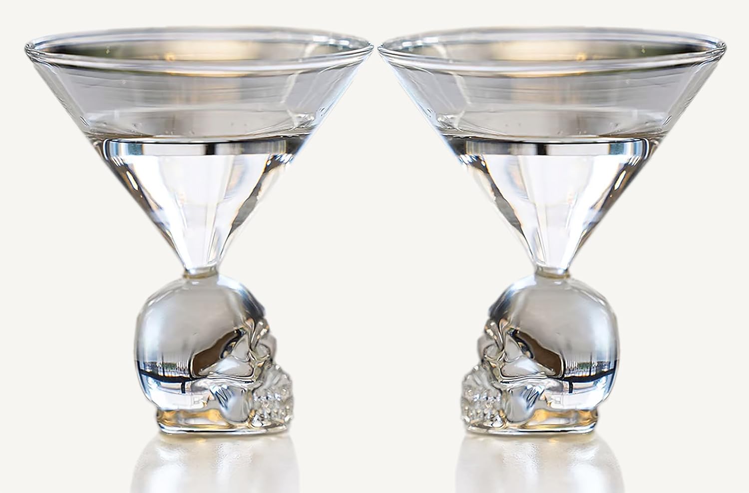 Mazeology Crystal Skull Martini Champagne Glass, Gothic Style, Handmade Barware, 4 oz, Set of 2
