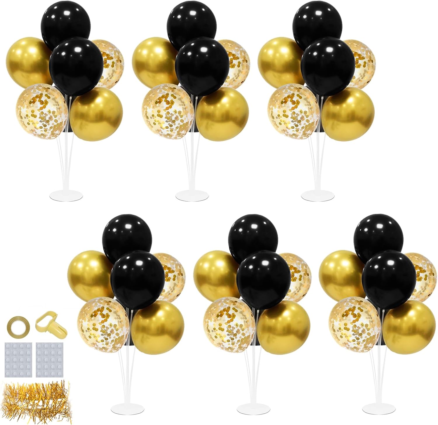 6 Set Balloon Stand with Balloons, Black and Gold Party Decorations, Birthday Graduation Retirement Father's Day Halloween New Years Decorations 2025 Black gold set6