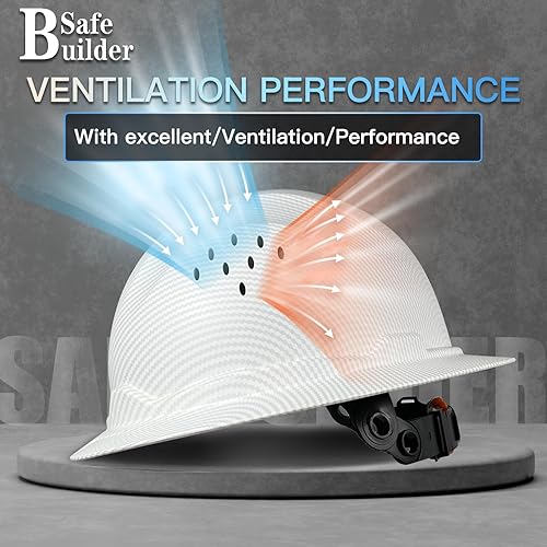 Miniatura 5 de SBD-G1C Casco de seguridad de ala completa para construcción, casco duro de HDPE, ventilado, sombrillas, patrón de fibra de carbono, trabajo
