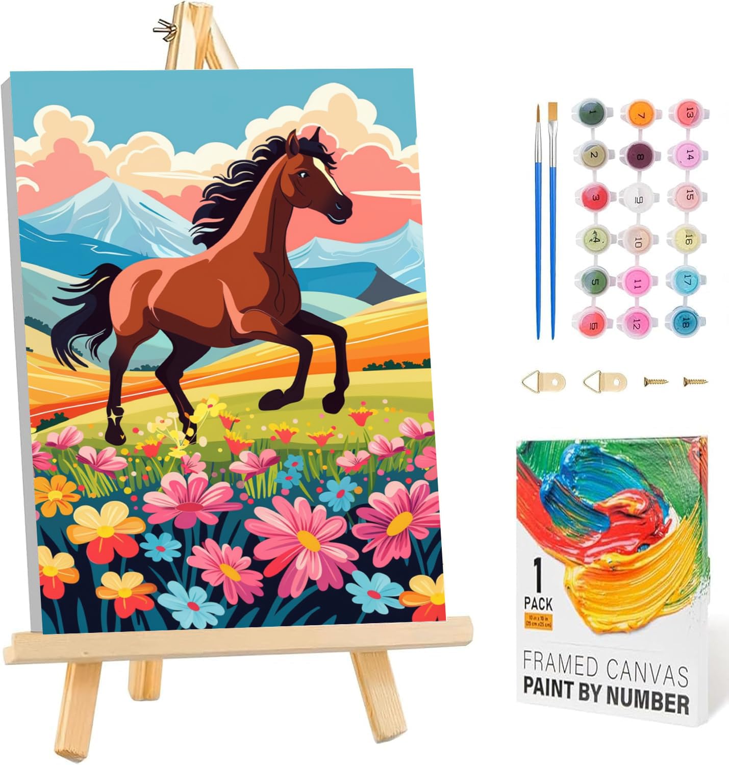 Arttoplus Malen Nach Zahlen Kinder mit Rahmen und Holzstaffelei- Pferd Malen Nach Zahlen ab 5 6 7 8 9 10 Jahre Mädchen, Diy Acrylfarbe Paint by Numbers Tiere für Anfänger für Home Décor(20x30cm)