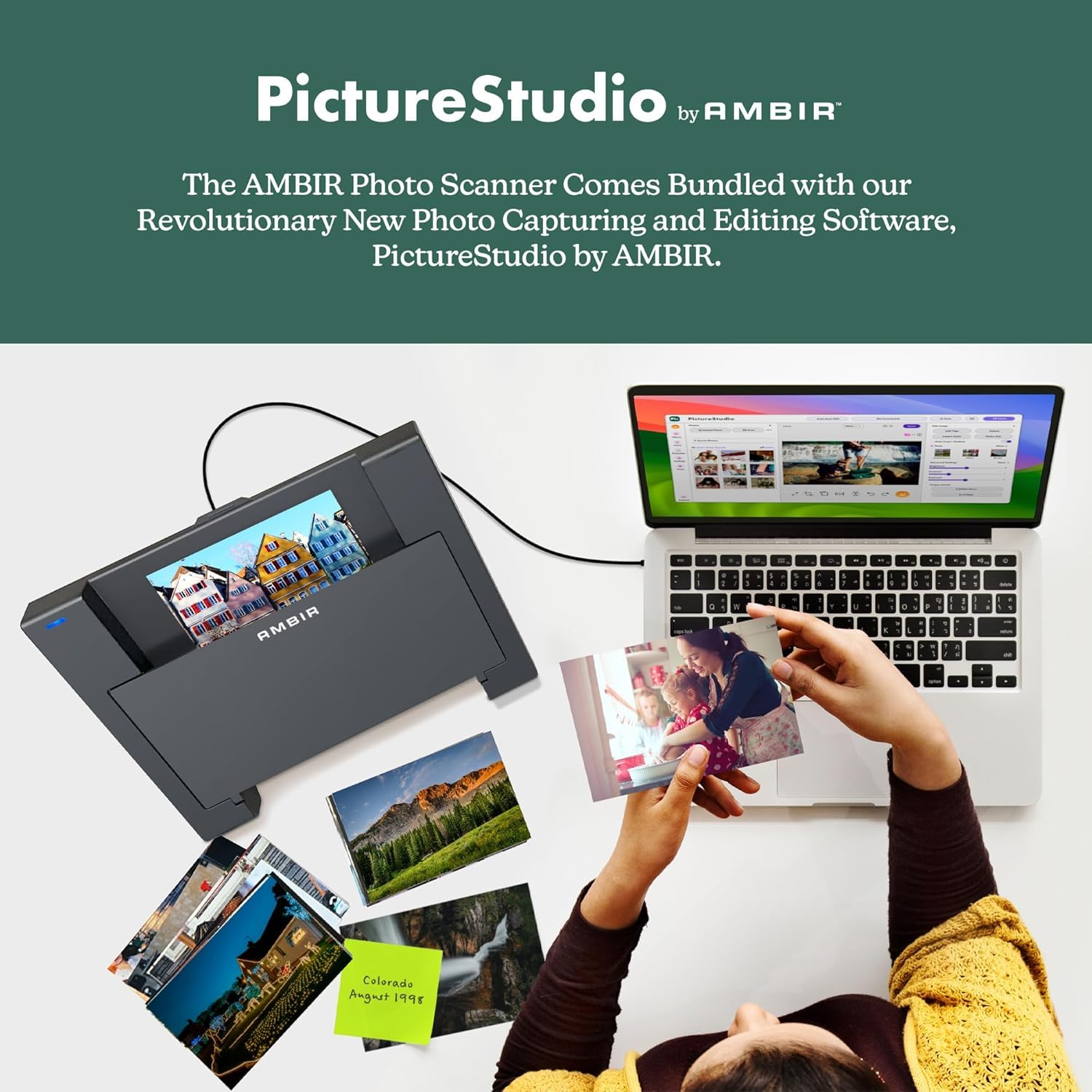 AMBIR Photo Scanner with Photo Cleaning Kit Bundle – Scan Photos in Seconds, Auto Crop & Deskew, 300/600 DPI High Resolution Scanning, Restore & Organize with Software, Mac & PC Compatible — view 3