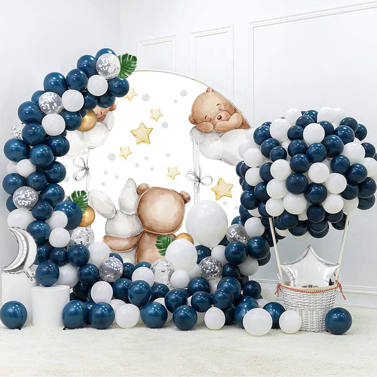 YongFoto 180cm Diámetro Fondo Redondo para fotografía Caricatura Oso Conejo Luna Fondo para decoración de Fiestas Niños Bebà Estudio Sesión de Fotos Retrato Puntales Redondos