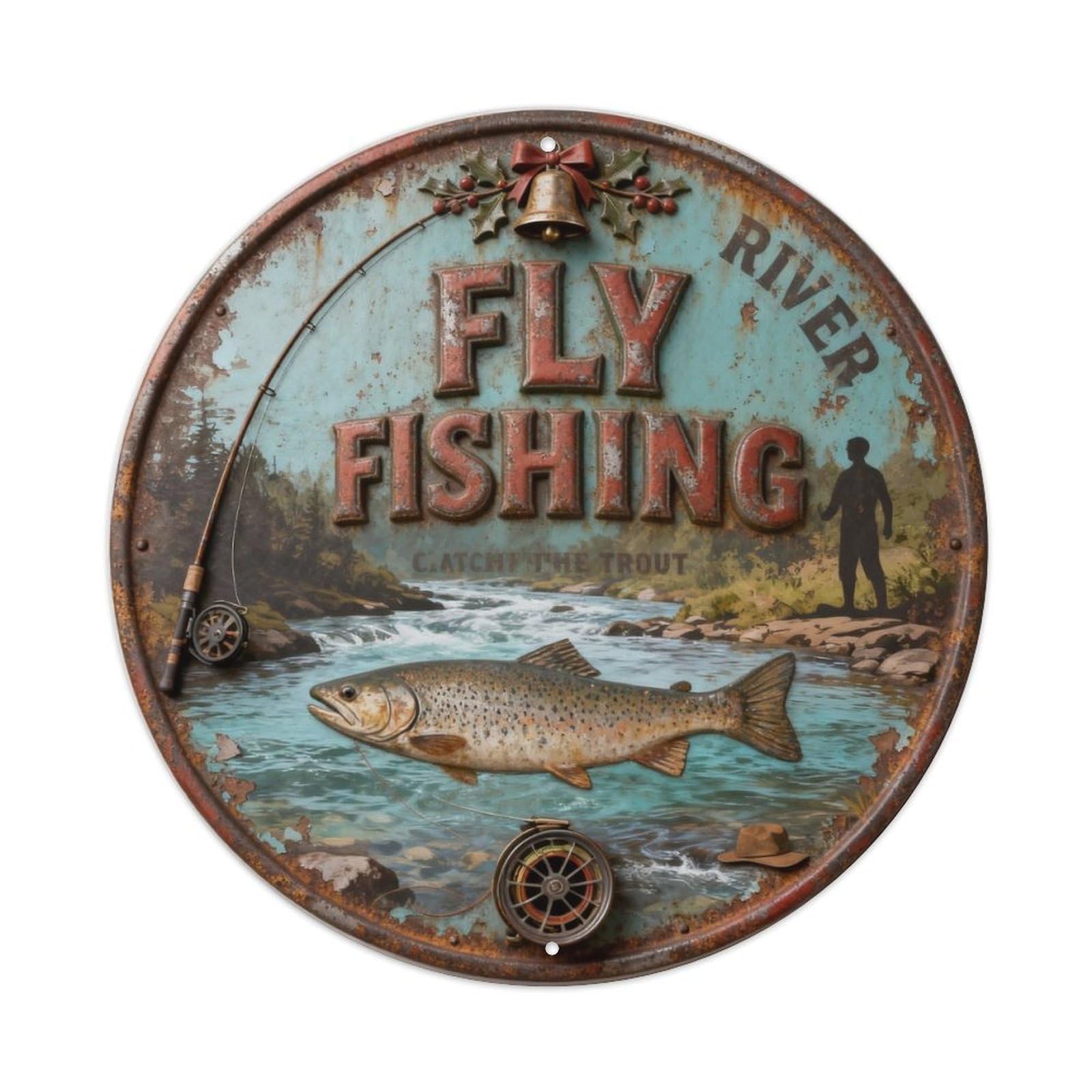 FLY FISHING RIVER CATCH THE TROUT Metal Tin Sign Plaque
