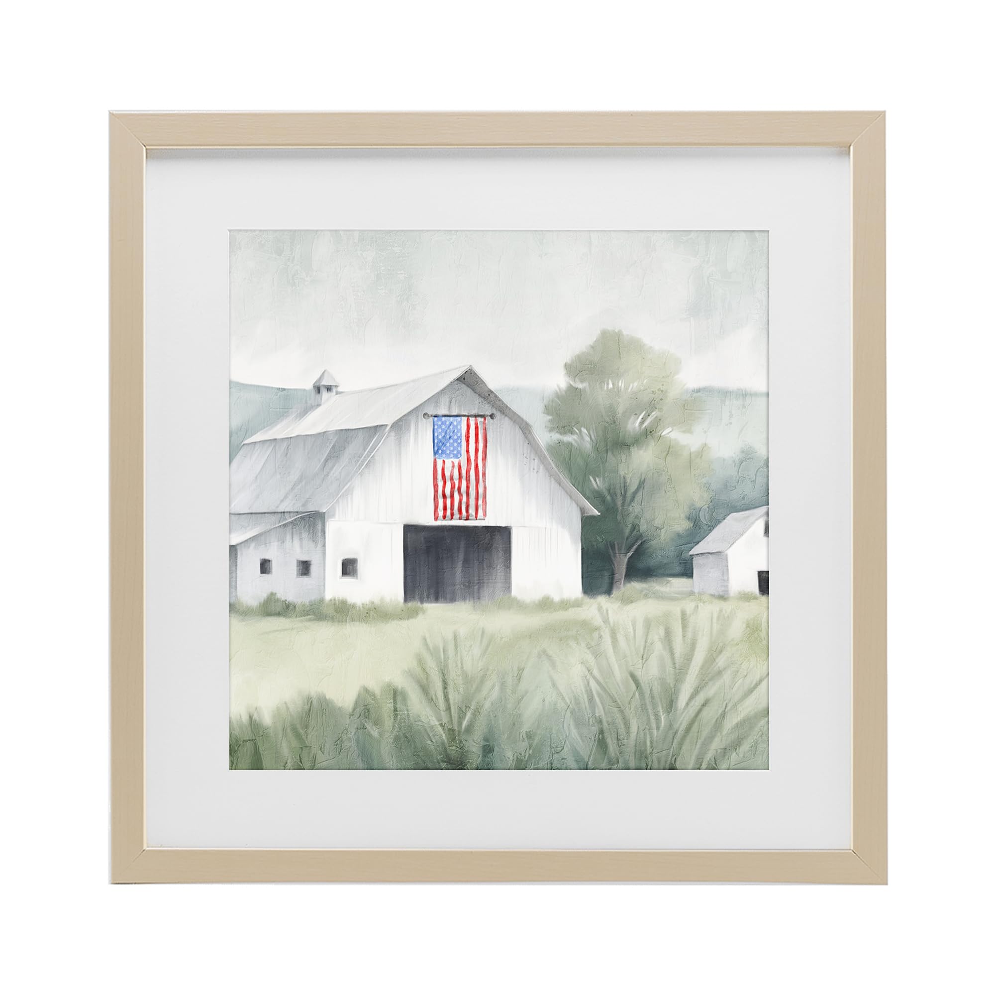 Stupell Industries Harvest Pine (Textured) Home Usa Flag Barn Farmhouse, 16 X 16 Inch Framed Print Under Glass