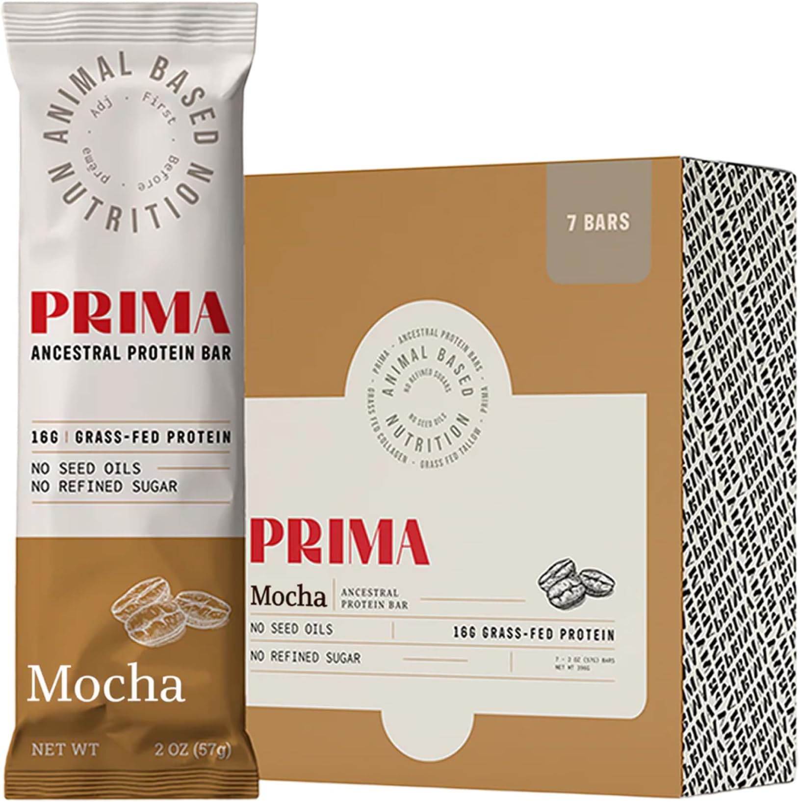 PRIMA ANCESTRAL PROTEIN BAR Grass Fed Protein Bars, 7 Pack – Animal-Based Protein Bar with Beef Tallow, Raw Honey, Seed Oil Free, Low Carb, Gluten-Free – Healthy, Energy Snacks for Clean Lifestyle (7