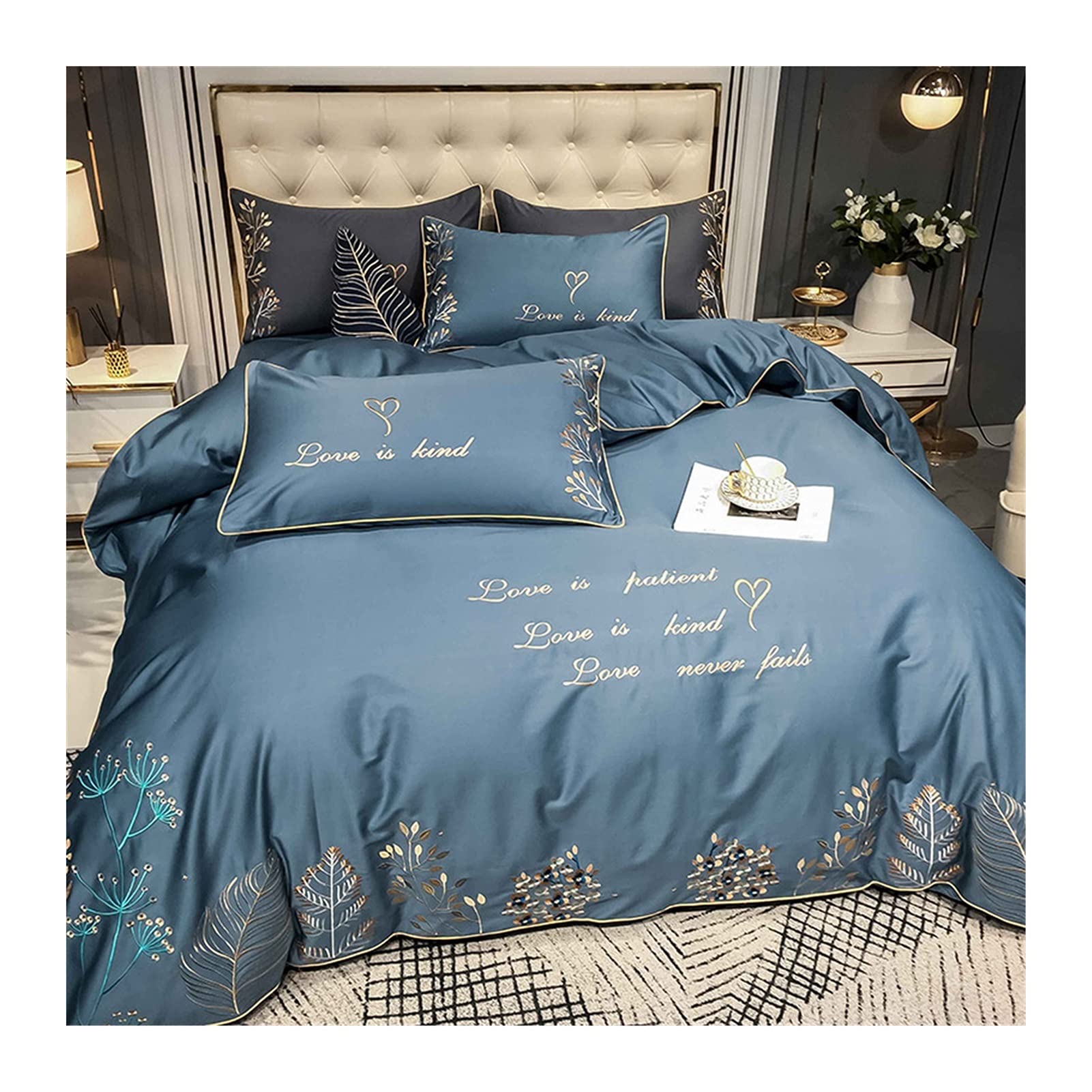 Parure de lit en coton drap housse 180x200 housse couette 220x240 bleu