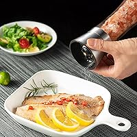 Vista 5 de Juego de molinillo de sal y pimienta Combo - Dos botes de especias gratis - Molinillo de pimienta negra y hierbas recargable manual - Acero