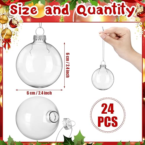 Miniatura 3 de Liliful 24 adornos de bola de cristal de Navidad, bolas de adorno de vidrio rellenables de 2.36 pulgadas, bombillas colgantes extraíbles para