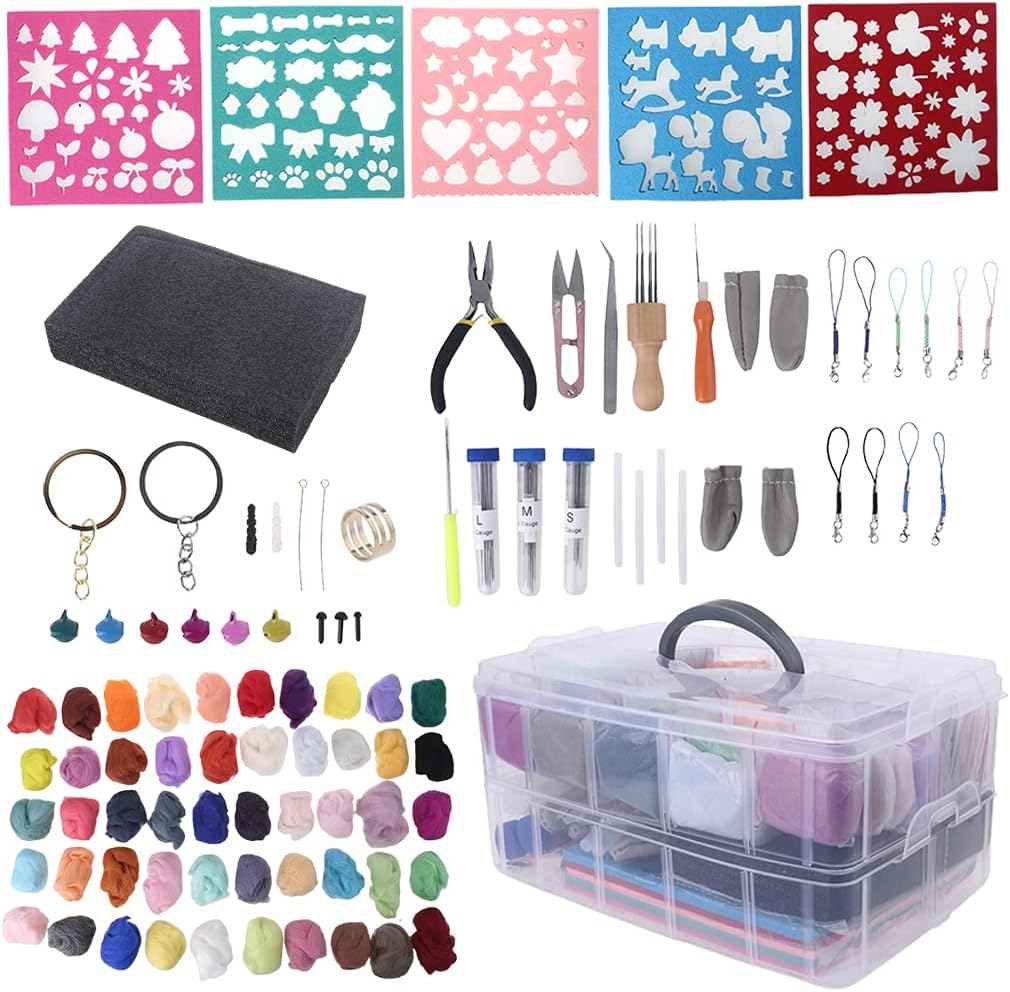 Needle Felting Tool With Storage Box 50 Colors Wool Roving Fiber Yarn For Felting Craft Project