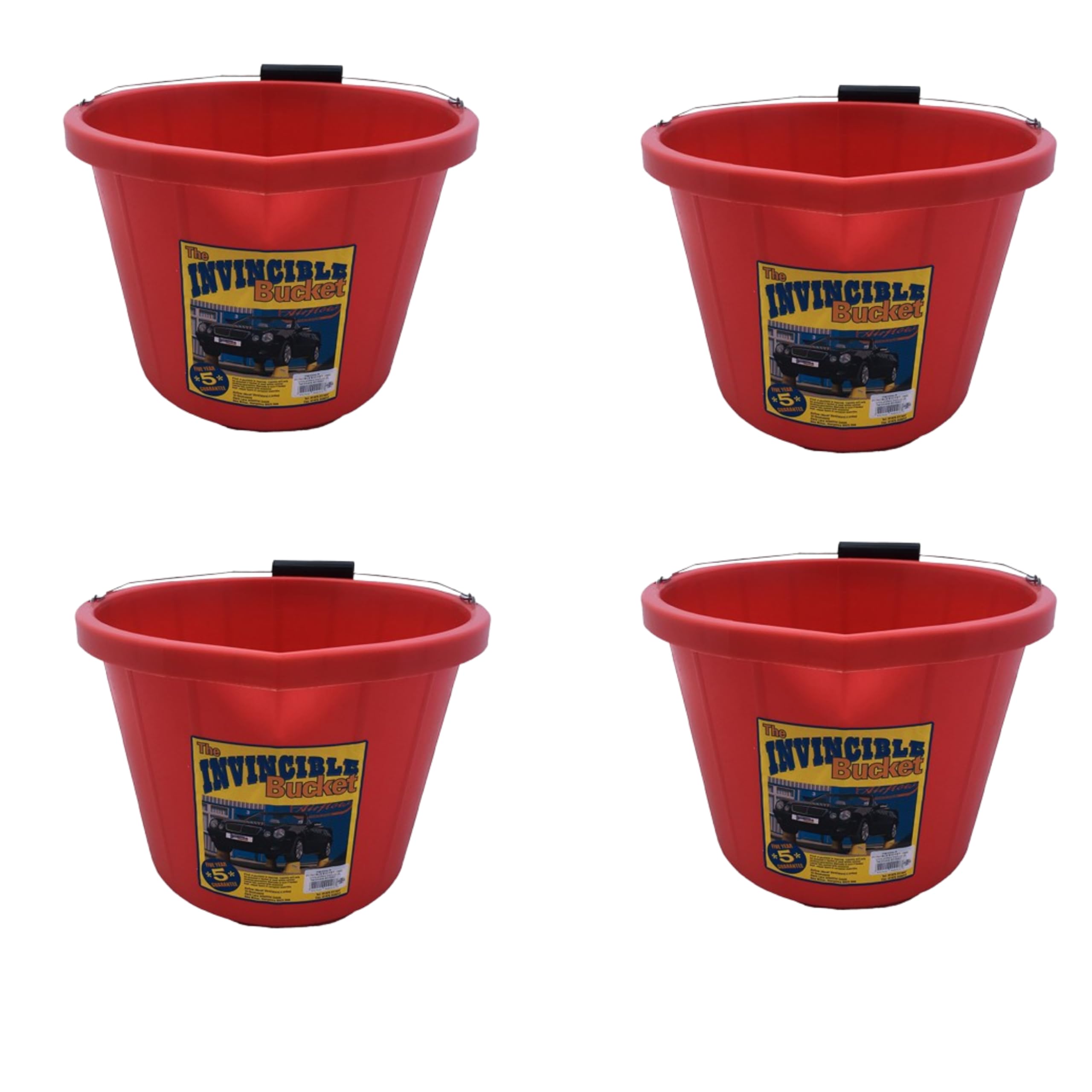 Superpetstoreuk247 Red 4 X Airflow Heavy Duty Invincible Builders Bucket – 3 Gallon / 15 Litre – Strong Handle & Calibrated Markings – Multi-Purpose Mixing, Gardening,Farm&Construction Use–Pack Of 1 To 5–Multi Colours_