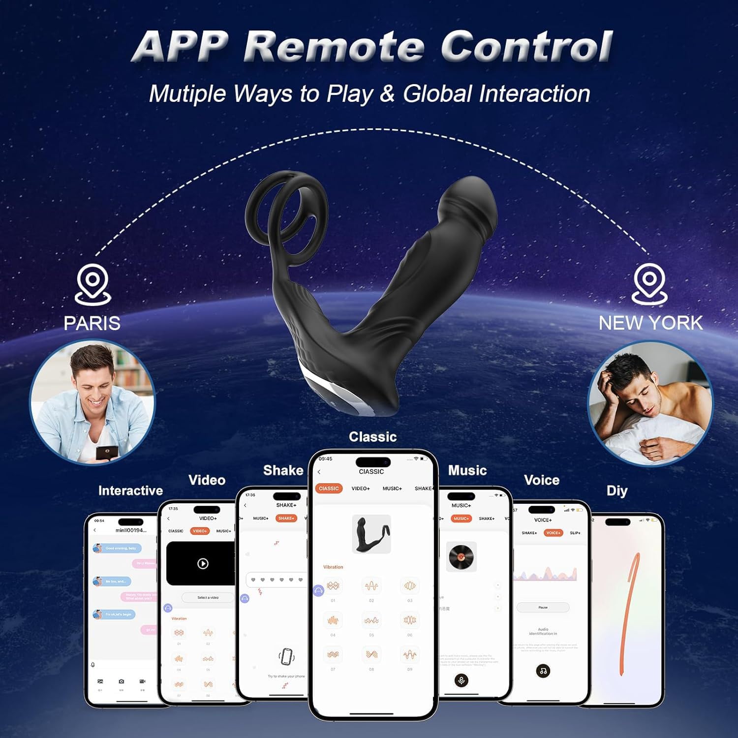 Vibratore 3 in 1 con anello, modello — giocattolo erotico per uomini, dotato di 10 modalità di stimolazione e vibrazione, massaggiatore prostatico