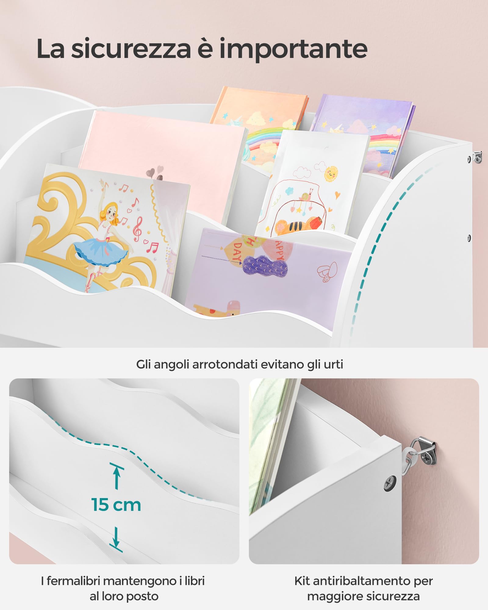 SONGMICS Scaffale per Giocattoli, Libreria per Bambini, Mobile Cameretta con 2 Ceste Portagiochi, Stanza dei Giochi, Soggiorno, Bianco Nuvola GKR042W01