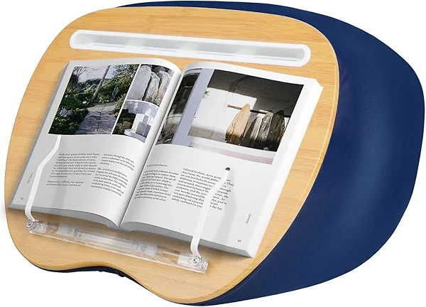 Lap Desk XL Beanbag Book Stand –Book Holder for Reading in Bed Hands Free Reading Pillow,Laptop Desk Tablet 400g Weight for Enhanced Stability – Gift for Book Lovers (Blue, Large)