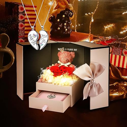 Miniatura 35 de ADDWel Rose Gifts for Women - Preserved Real Roses Forever Purple Flowers with I Love You in 100 Languages Necklace and Cute Moss Bear for