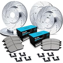 R1 Concepts Front and Rear Brake Kit Fits 2016-2022 Lexus RX350, RX450h; 2018-2022 Lexus RX350L; 2018-2021 Lexus RX450hL| Ceramic Pads, Drilled Slotted Rotors| Hardware| 12.91" Front & 13.31" Rear