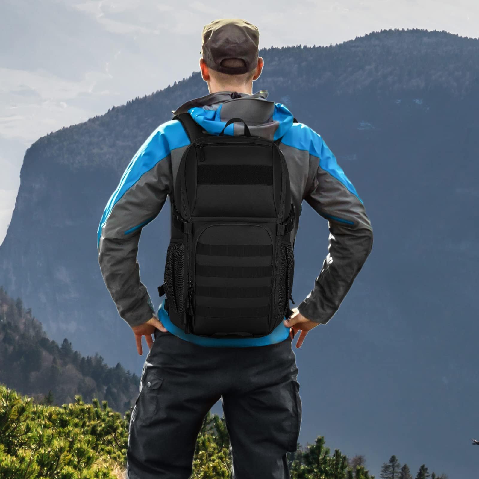VINBAGGE Mochilas Camping,Mochila Senderismo Mochilas de Viaje Mochila Deporte Mochilas Tacticas Actividades al Aire Libre Acampar/Senderismo/Caza/Montañismo/Montar Bicicleta/30L-Negro
