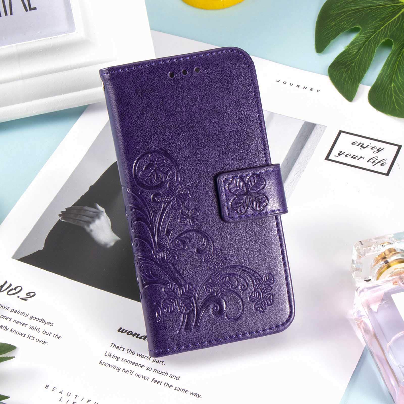 GOKEN Cover Per Motorola Moto G14, Custodia Flip In PU Con Portafoglio, Slot Per Carte E Supporto, Viola Con Rilievo - 5