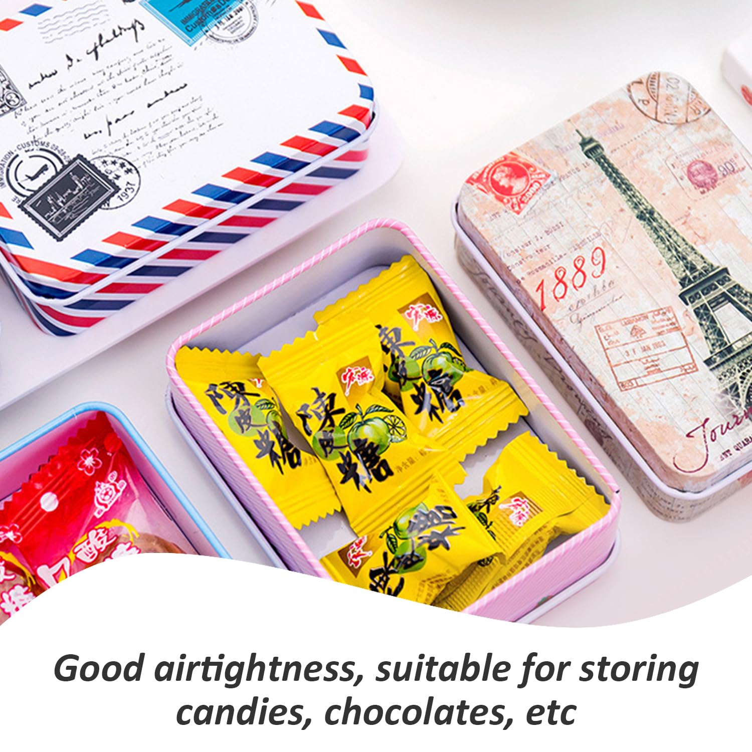USHXVG 8 Pieces Metal Box With Lid, 2 Pieces Label Stickers, Storage Tin, Soap Container, Rectangular Can - Image 4