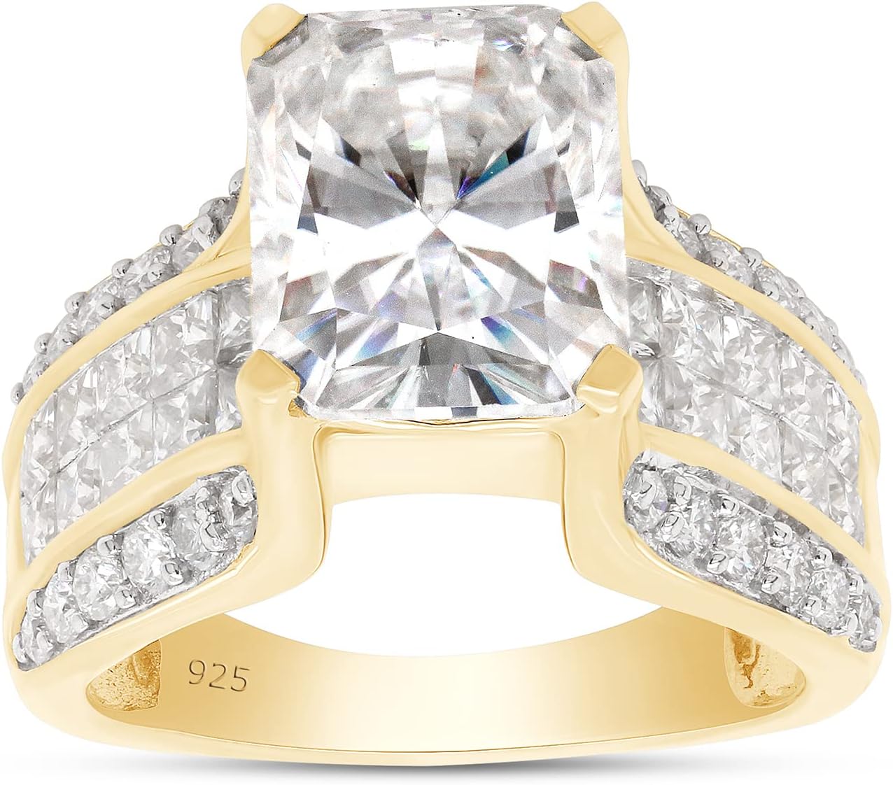 SAVEARTH DIAMONDS 5 1/4 Carat Octagon Cut Center, Princess & Round Cut Lab Created Moissanite Diamond Wedding Band Ring In 14K Gold Over Sterling Silver Jewelry (G-H Color, 5.25 Cttw)