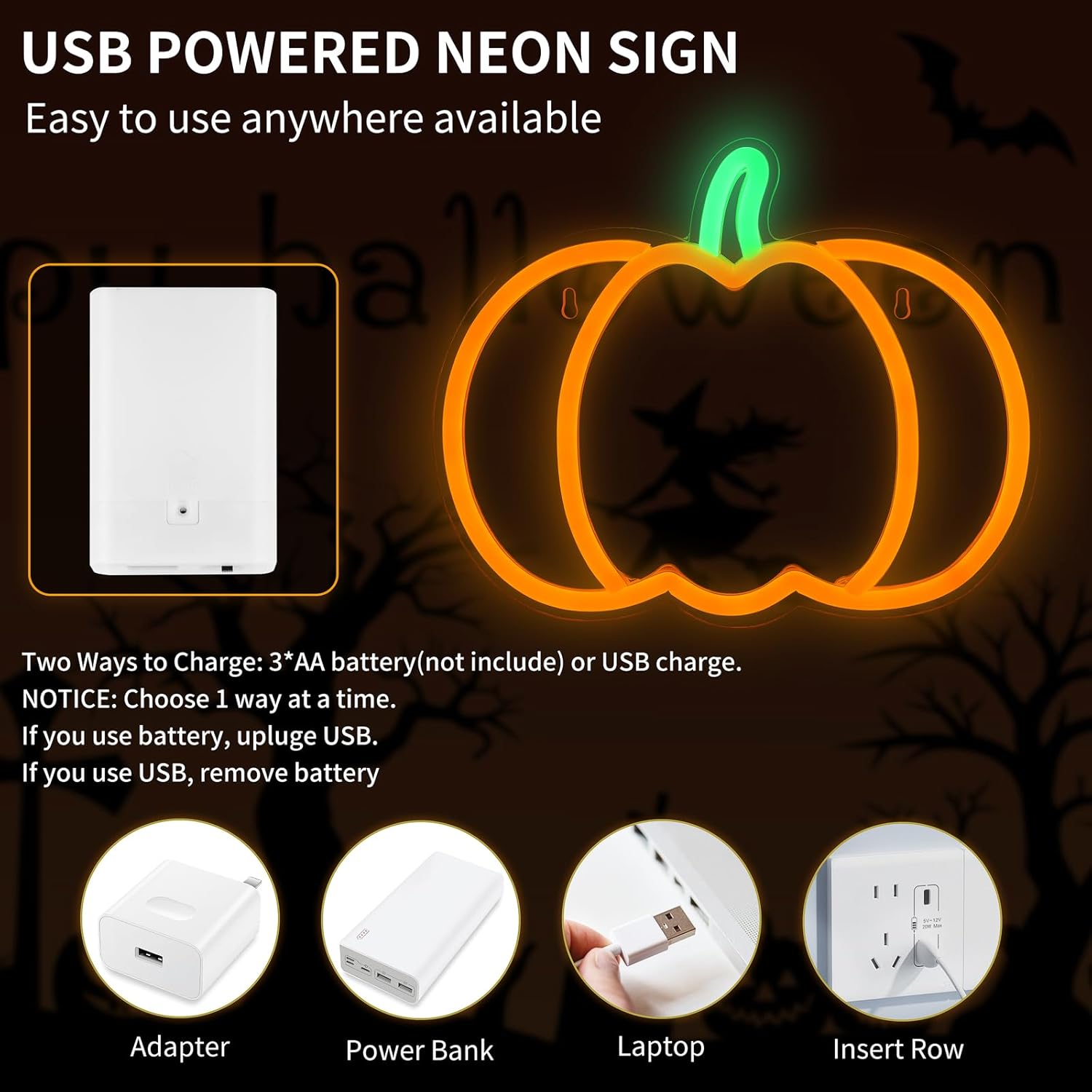 Halloween Decorations Pumpkin Neon Sign, 7.3*9in Dimmable Neon Sign Hanging for Wall, Indoor Cute Vintage Fall Thanksgiving Decor for Table Home Kitchen Bedroom Living Room Bar Pub Club Party, Indoor Battery Operated or USB - Image 5