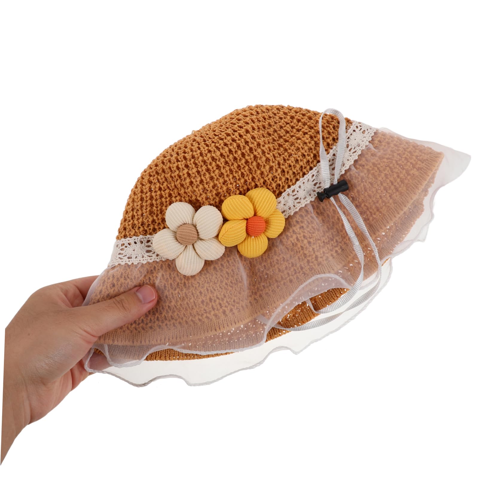 HHRFCS Sombrero de Sol para niño y niña, Sombrero de Playa de Paja para niño y niña, Actividades al Aire Libre de Verano, Flor de Encaje, Color Caqui