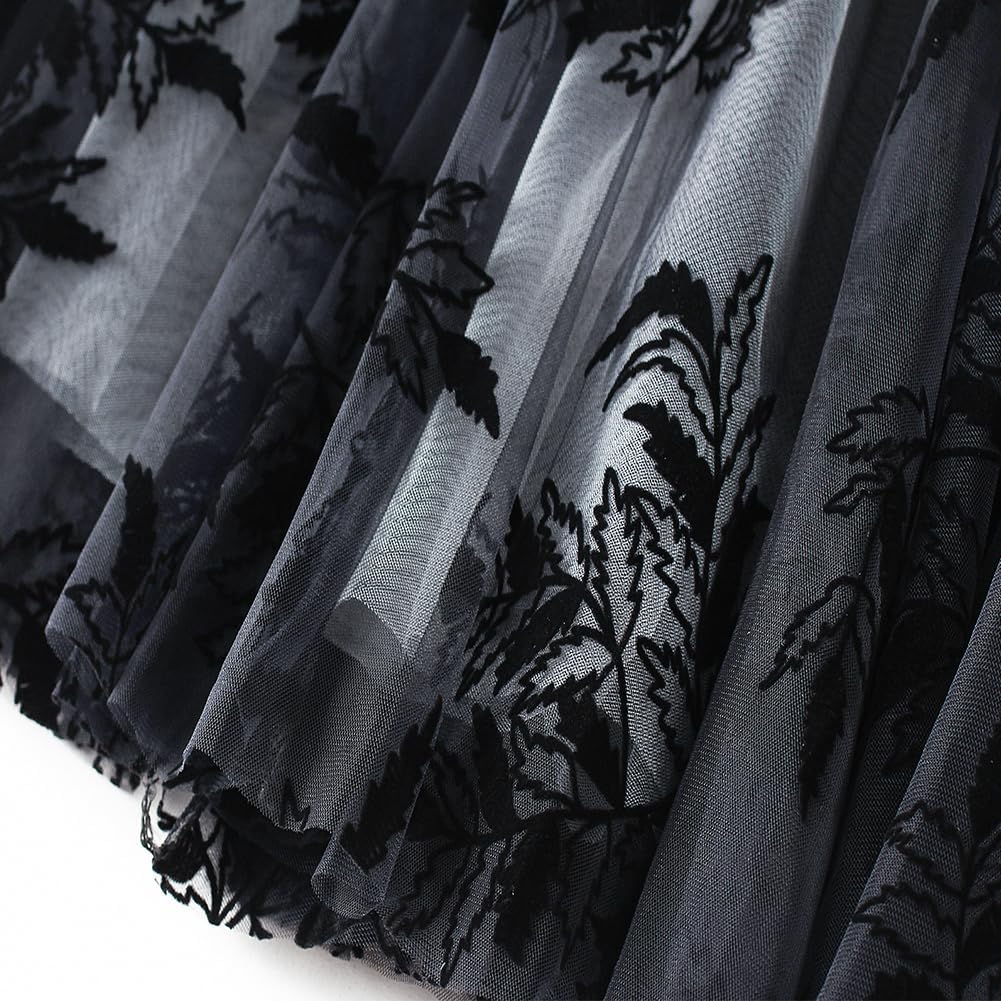 Women's Midi Length Skirt Layered Tulle A Line Skirts Embroidery/Floral Print Elastic Waist - Image 5
