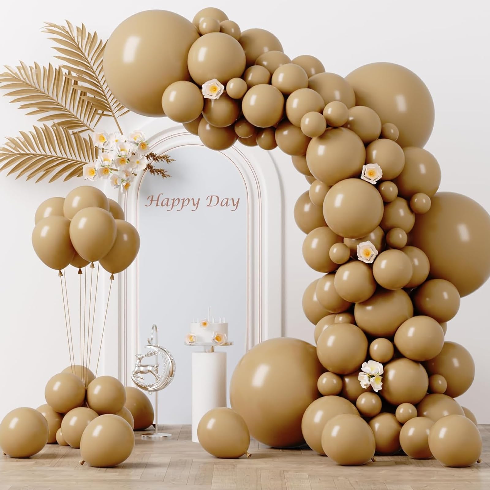 Voircoloria 130pcs Tan Balloons Garland Arch Kit, 18 12 10 5 Inch