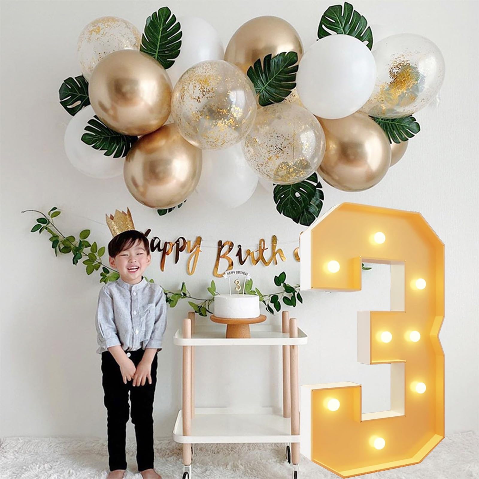Marco de números precortado de mosaico gigante con luces para decoración de fiesta de cumpleaños