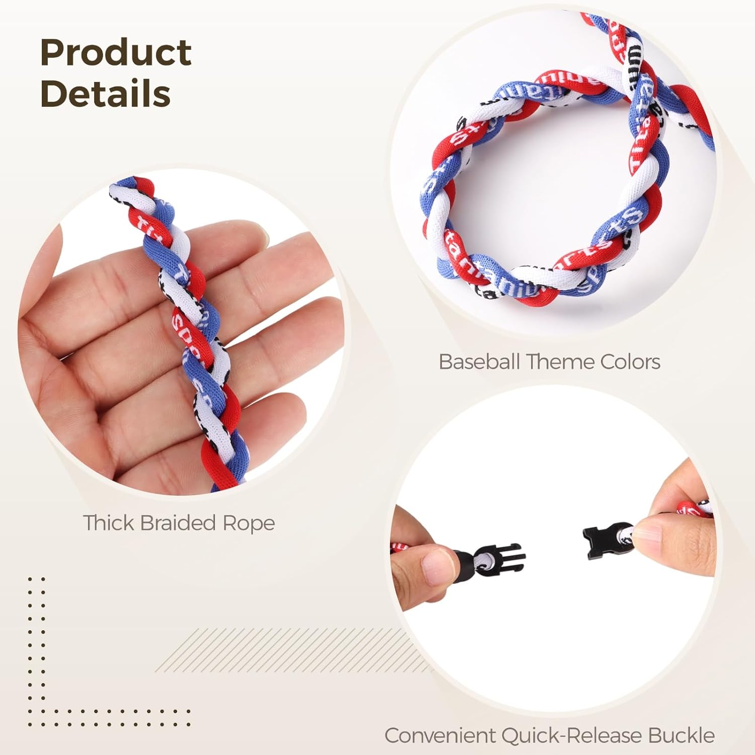 Homaisson 12 Pcs Baseball Braided Necklaces - 19.7 Inch Rope Necklace, 3 Braided Designs for Adults & Teens, Sports, Parties & Gifts - Image 4