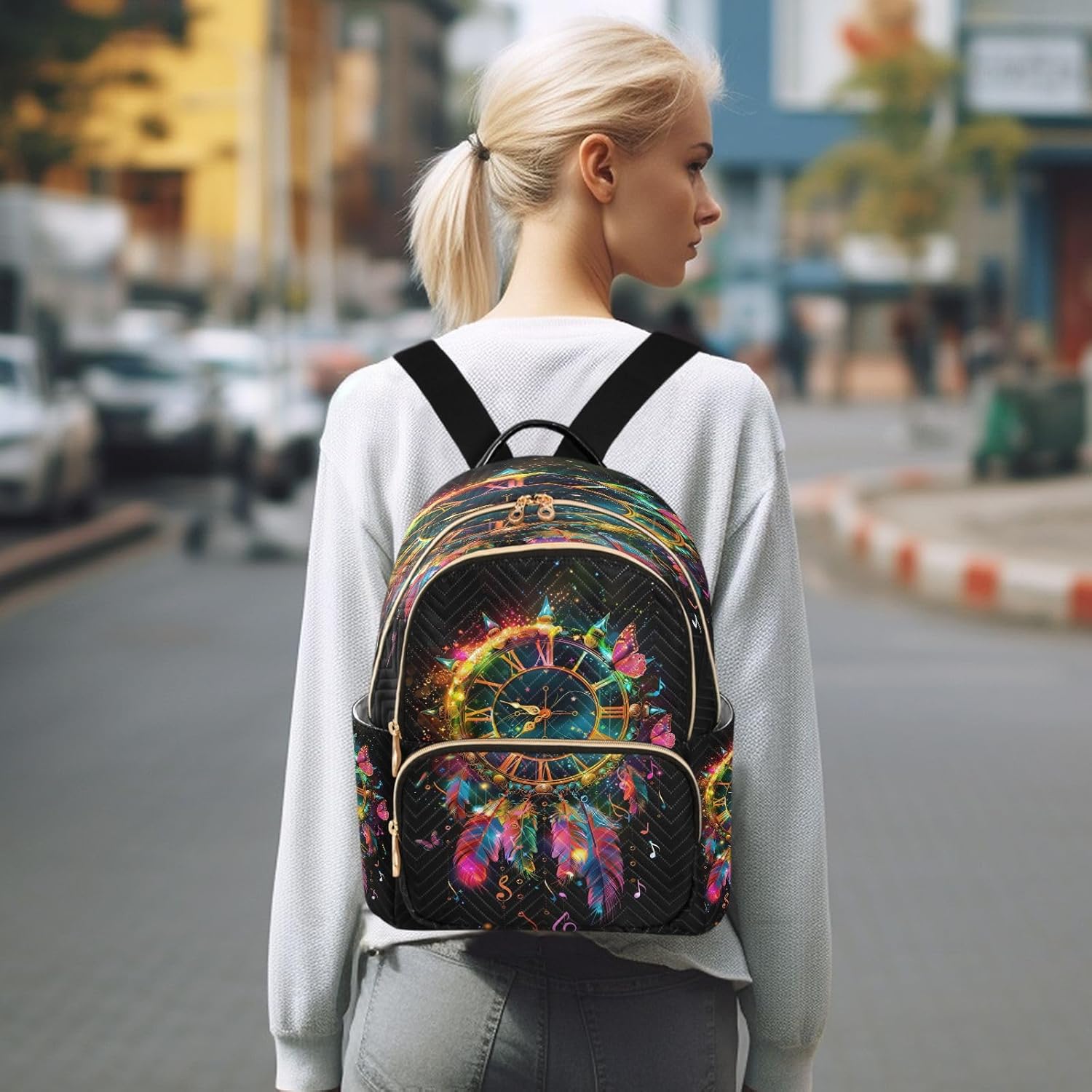 SUABO A Clock with Roman Numerals Backpack Purse Ladies Rucksack Travel Shoulder Bag Casual Daily Backpack - Image 7