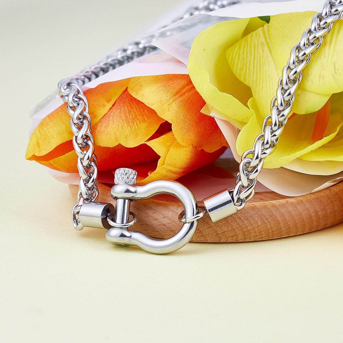 Wolentty Heavy Screw Anchor Shackle Wheat Necklace 18.5" Foxtail Chain Gift for Women - Image 7