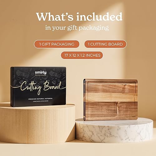 Miniatura 9 de Smirly Tablas de cortar no tóxicas para cocina 1.2 pulgadas de grosor 17 pulgadas extra grandes madera dura de acacia Tabla de cortar con ranura
