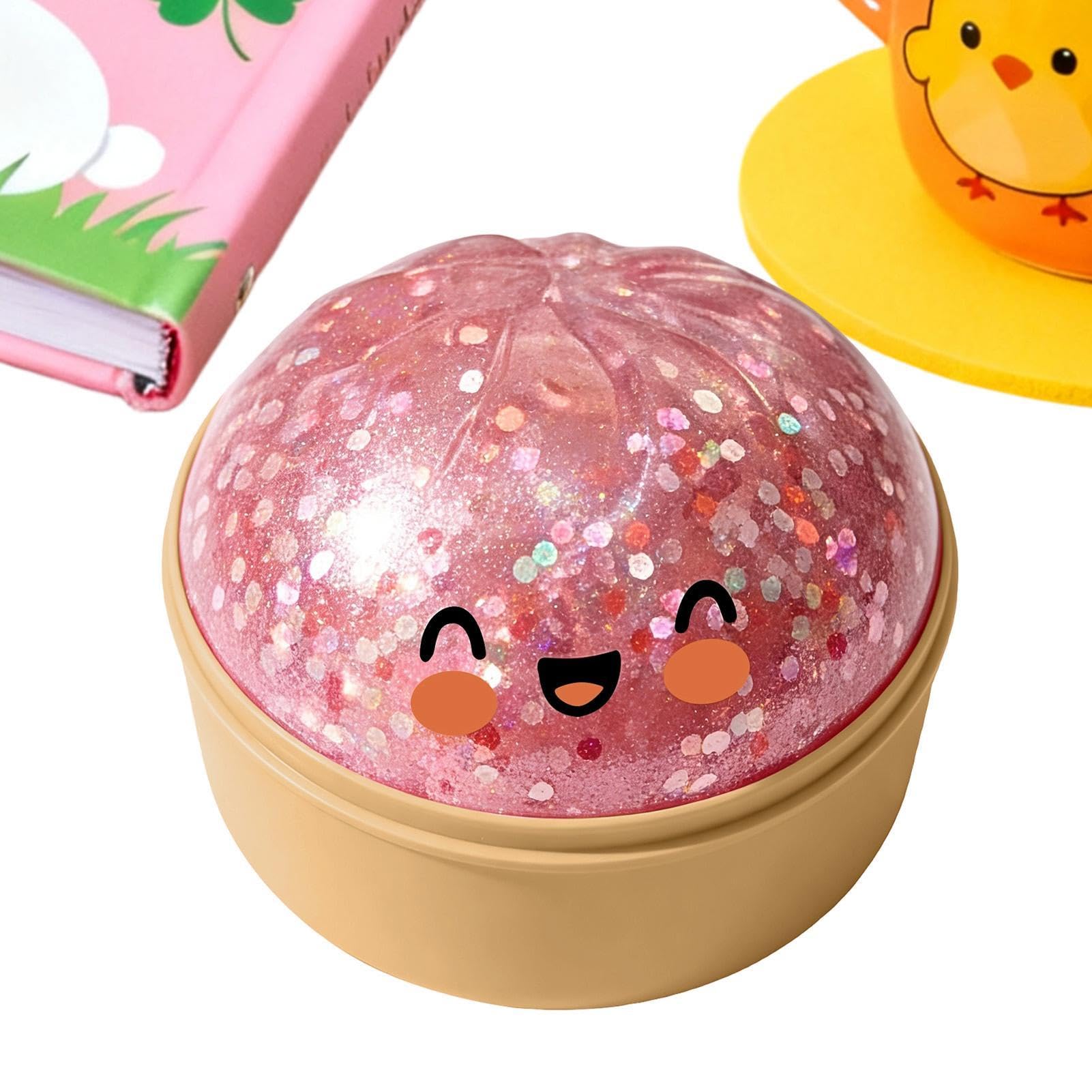 Giant Glitter Dumpling Soft, 8,5x6 Cm Bolitas Dumplings Arcoiris Juguetes Sensoriales, Dumpling con Purpurina, Large Rainbow Dumplings Fidget Toy with Steamer Box para Trabajo