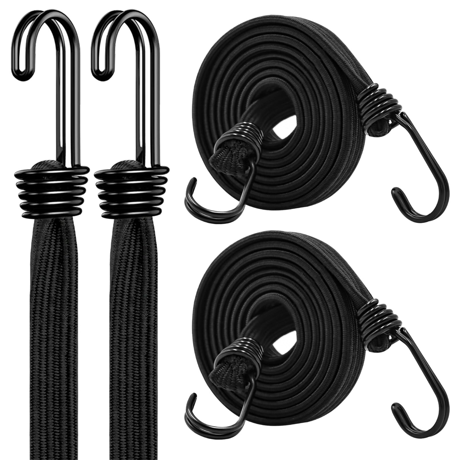 Cordones elásticos con ganchos resistentes, correas elásticas planas y fuertes de 72 pulgadas para exteriores, distribución segura de carga, cuerda elástica de grado industrial para asegurar equipaje