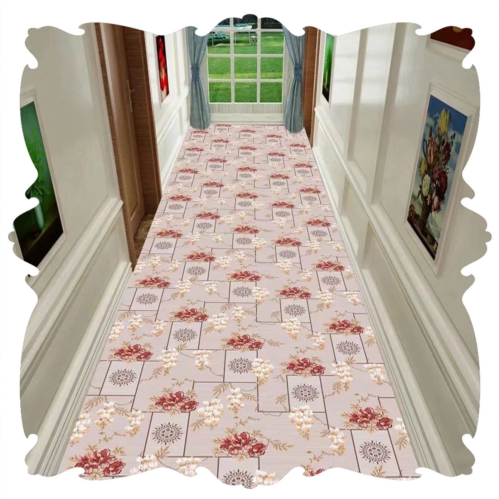 Tapis d'allée rose lavable pour une décoration de couloir chaleureuse