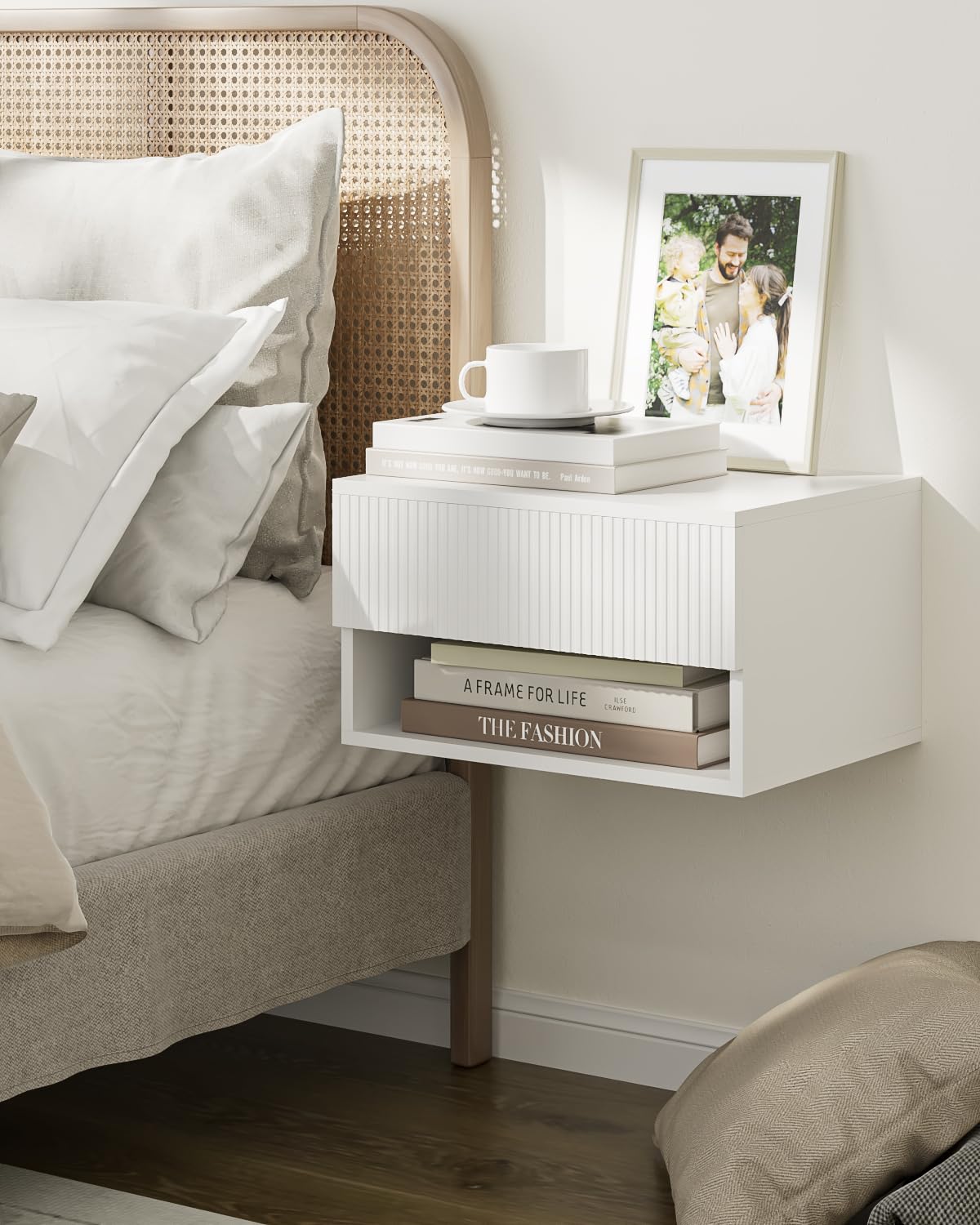 HEYZOEY Comodino sospeso, piccolo comodino mobile moderno con cassetto, scaffali galleggianti per camera da letto, bagno, bianco