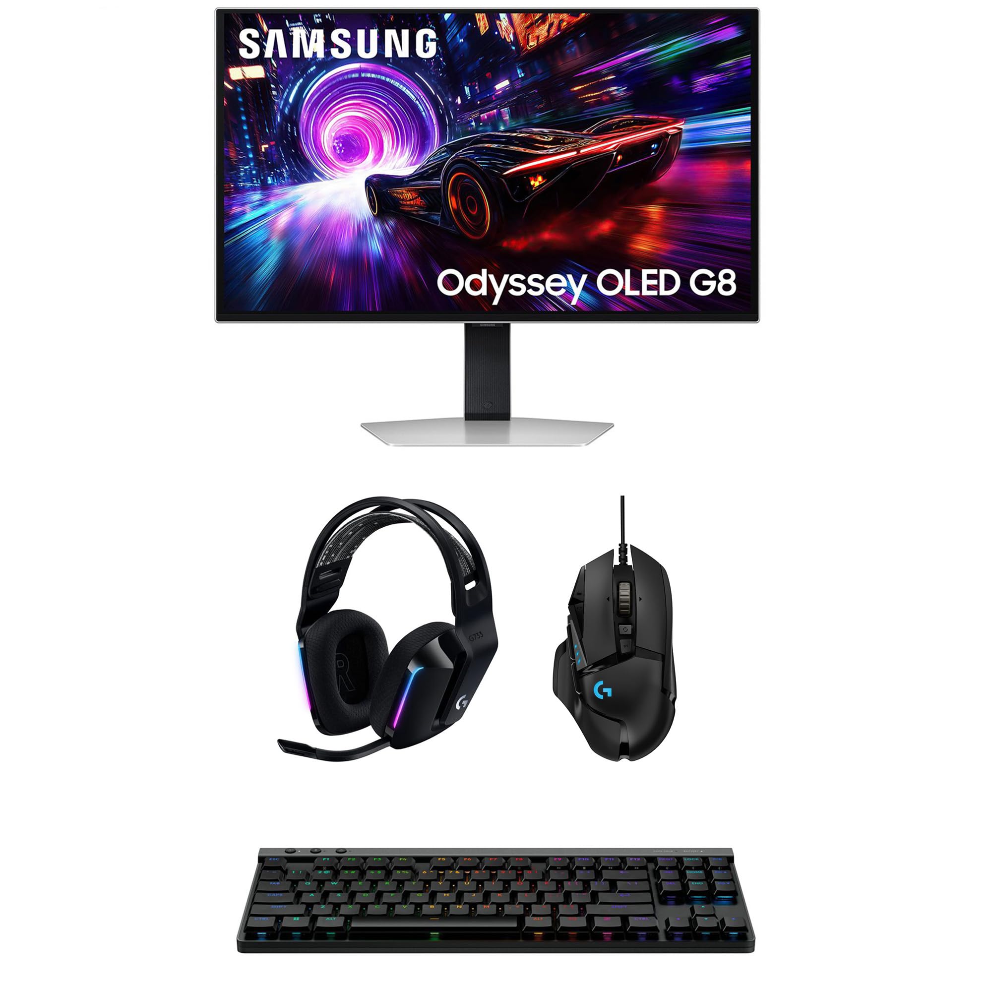 Samsung LS27FG810SNXZA 27" Odyssey OLED 4K 240Hz Gaming Monitor with G733 Headset, G515 Keyboard, and G502 Mouse (2025)