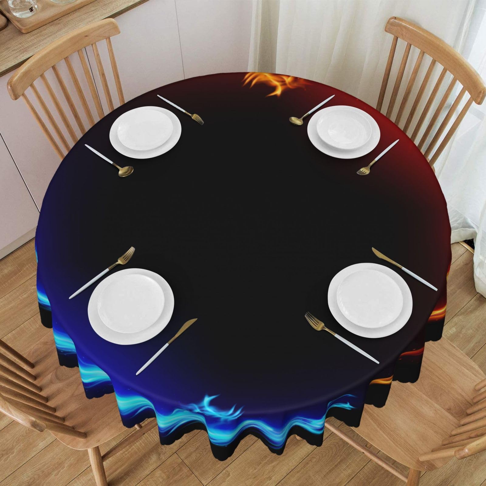 DCEHGEW 60 In Round Tablecloth with Lace, fire and ice dragons Printed Oilproof & Washable Fabric Picnic Table Cloth Table Covers
