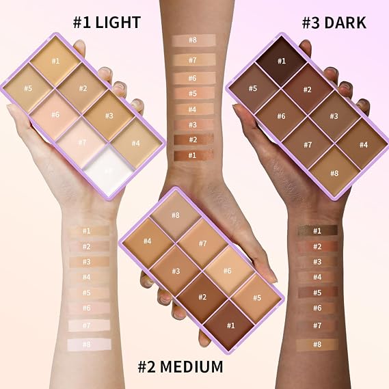 8 Shade Fade Soft Matte Cream Concealer Palette,Color Corrector Coverage for Dark Circles,Contouring & Highlighting Long Lasting Waterproof Medium Coverage Multi-Use Concealer