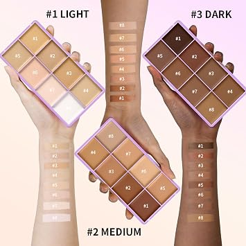 8 Shade Fade Soft Matte Cream Concealer Palette,Color Corrector Coverage for Dark Circles,Contouring & Highlighting Long Lasting Waterproof Medium Coverage Multi-Use Concealer