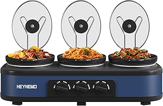 Triple Slow Cooker, 3×1.5 QT Buffet Servers and Warmers, 3 Pots Buffet Slow Cooker Adjustable Temp Lid Rests Stainless Steel Manual Silver for Parties Holidays Families,Blue