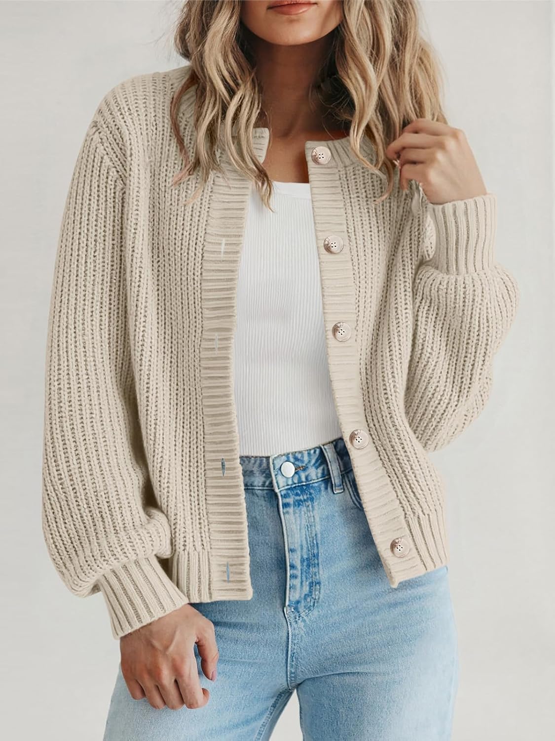 PRETTYGARDEN Womens Spring Cardigan Sweaters Crewneck Long Sleeve Button Open Front Knit Sweater Women Oversized Cardigans - Image 3