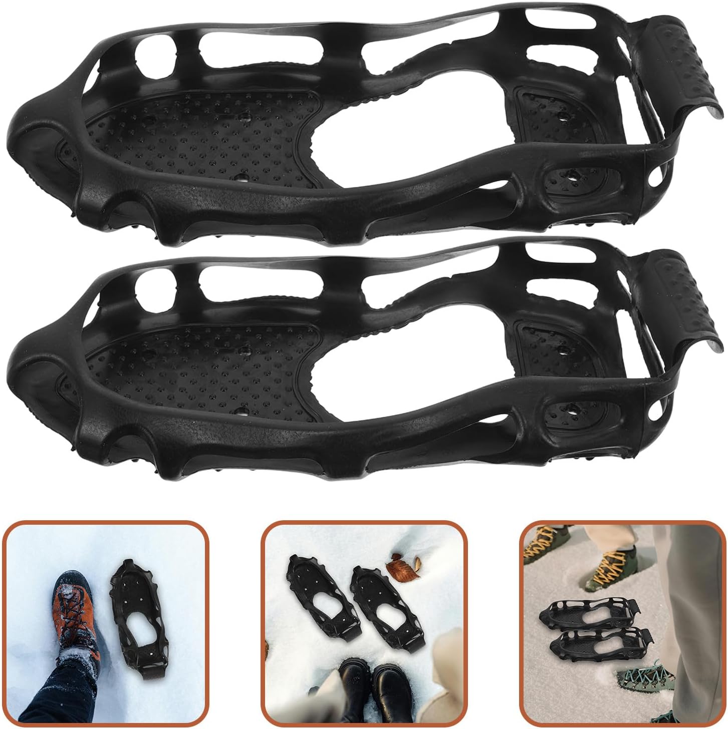 24-Spike Ice Traction Cleats with TPE Anti-Slip Shoe Grips for Snow and Ice Walking Climbing and Fishing Non-Slip Winter Boot Attachments Size L 43-45
