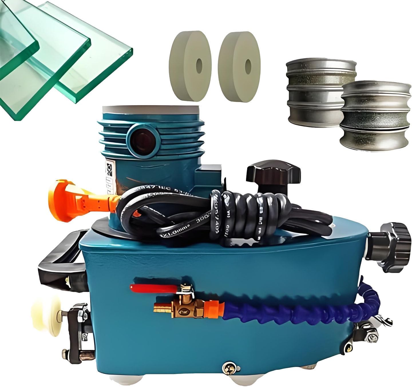 800W Portable Small Glass Edger，Electric Glass Edging Machine ，Stainless Steel，8000 rpm，W/2Diamond Wheels and Two Polishing Wheels 220-Blue