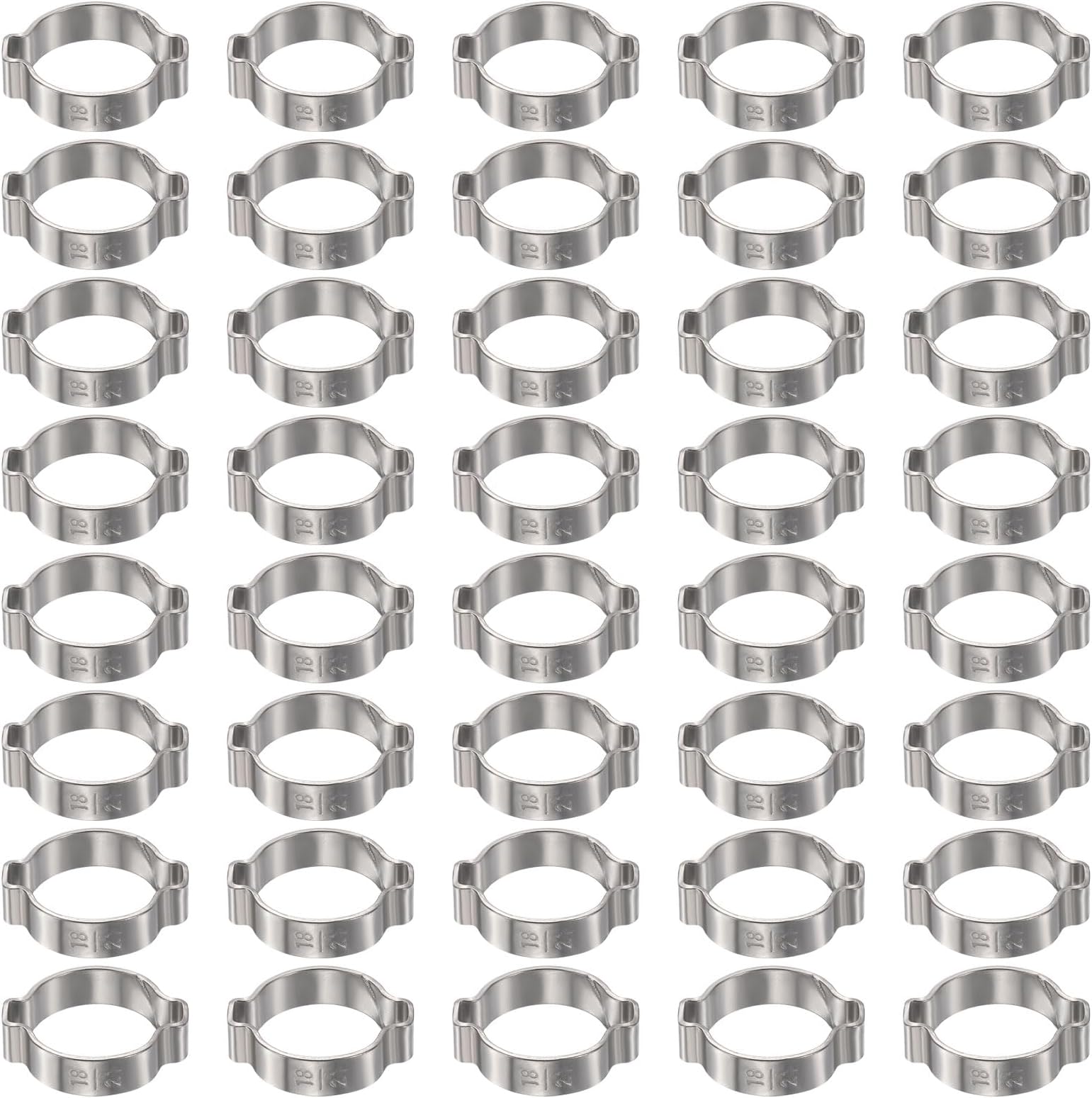 – sourcing map 20pcs Double Ear Hose Clamp 18-21 mm 304 Stainless Steel Hose Clamp Double Ear O Clips Crimp Rings for Fuel Line Pipe Tube Fitting Connections, Silver
