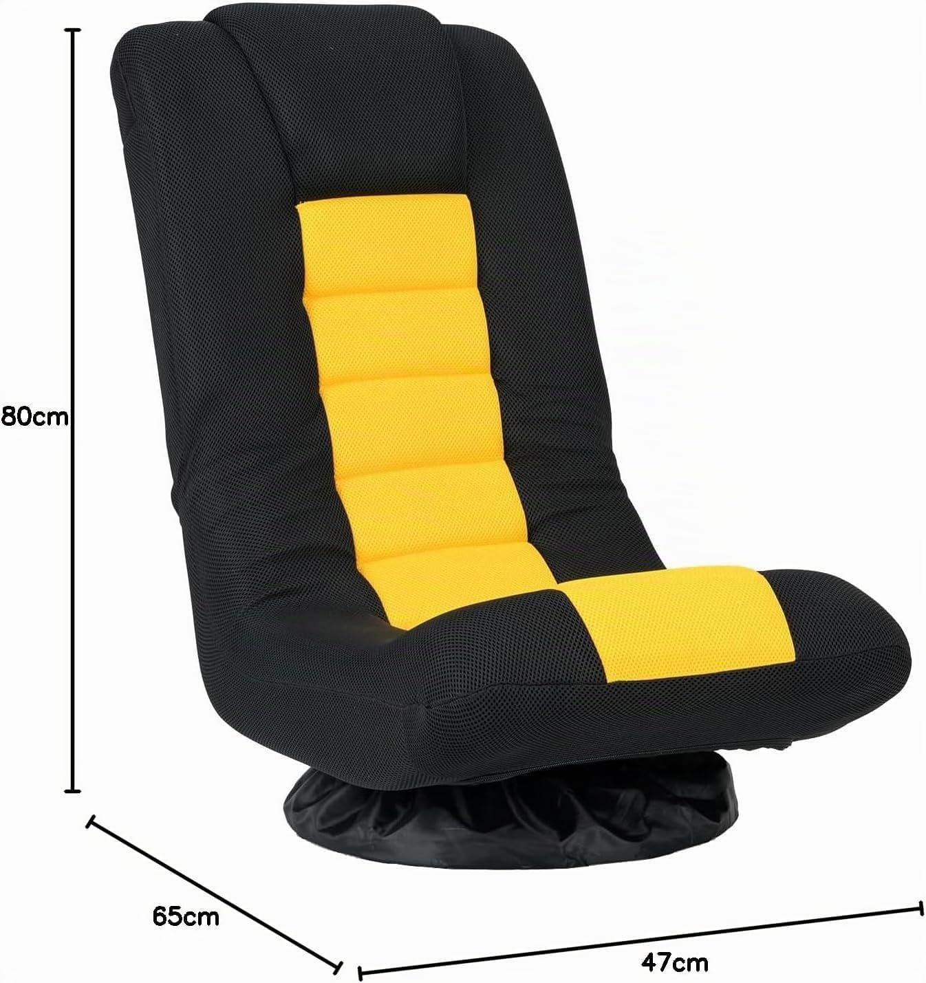 RELAX4LIFE Sillón de Suelo Giratorio 360°, Silla Plegable con Respaldo Ajustable en 4 Posiciones, Cojín para el Cuello y Base de Metal, Silla de Suelo Acolchada con Esponja Acolchada (Negro+Amarillo)