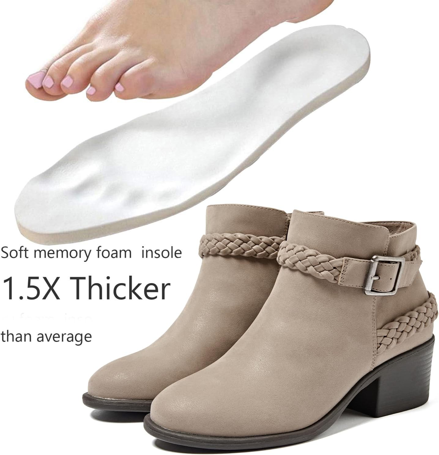 Luoika Women's Wide Width Ankle Boots - Black Brown Short Boots Block Low Heel Side Zipper Booties. - Image 5